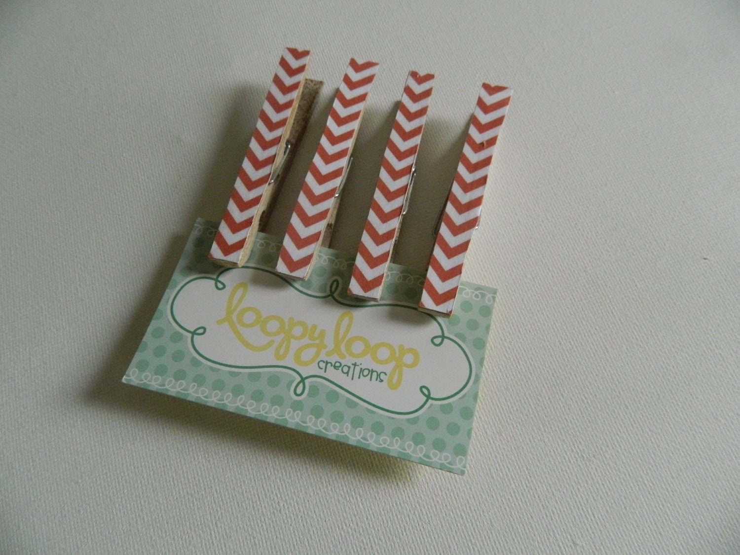 Set of 4 Orange and White Chevron Clothespin Magnets