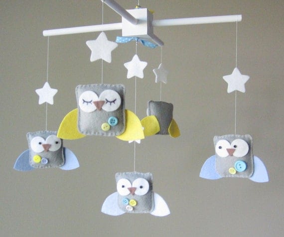 Baby Crib Mobile - Baby Mobile - Owl Mobile - Neutral Mobile - You can Customize your colors :)