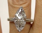 Estate Vintage 3.53ct Classic MARQUISE Cut Diamond Engagement Ring with Baguettes, Circa 1960