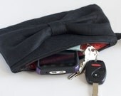 Bow Clutch, Black Linen
