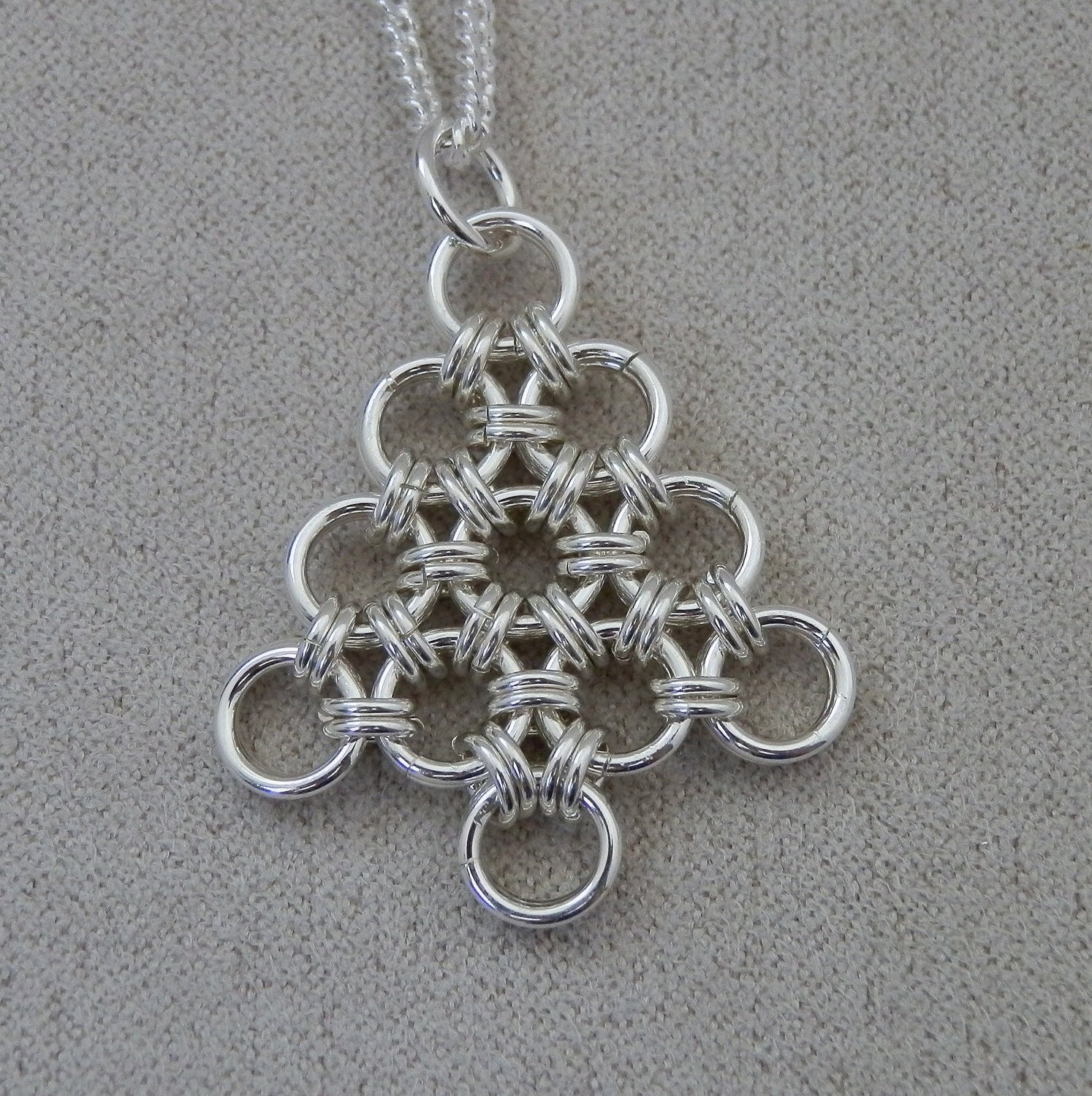 Necklace, Sterling Silver Chainmaille, Japanese 12 in 2 Weave, Christmas Tree Pendant, Handmade by Lace Metal on Etsy