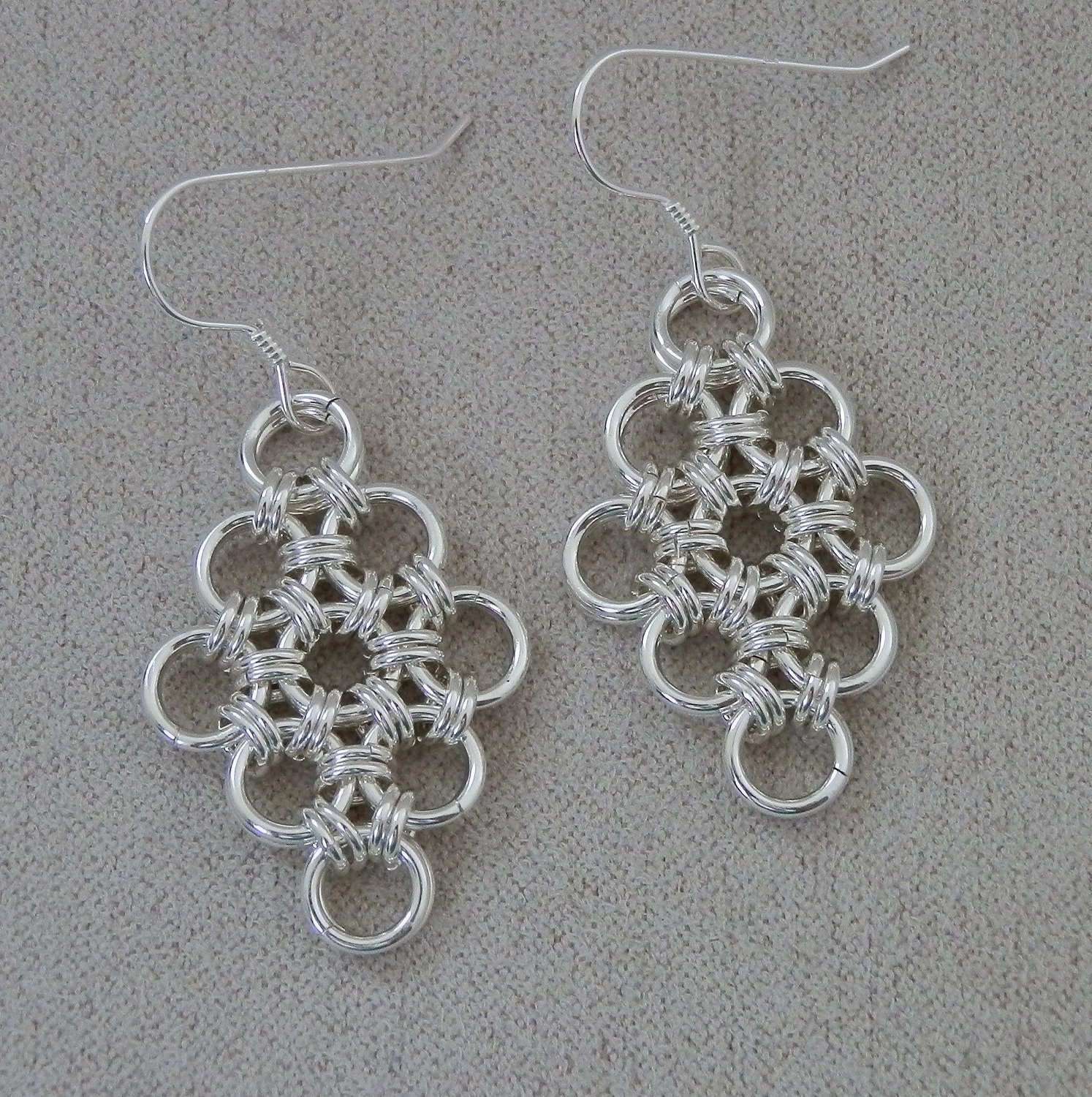 Earrings, Sterling Silver Chainmaille, Japanese 12 in 2 Weave, Diamond, Handmade by Lace Metal on Etsy