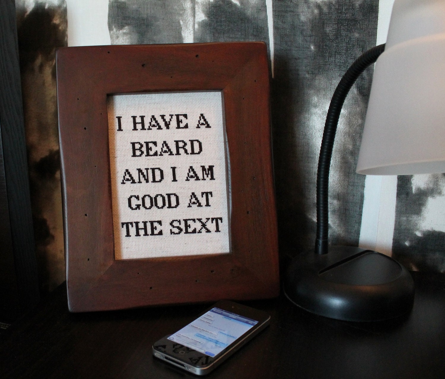 I Have a Beard and I Am Good at The Sext - framed cross stitch