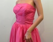 1950s Strapless Ballgown // PINK BUBBLEGUM // 1950s Prom Dress // sz 2 XS