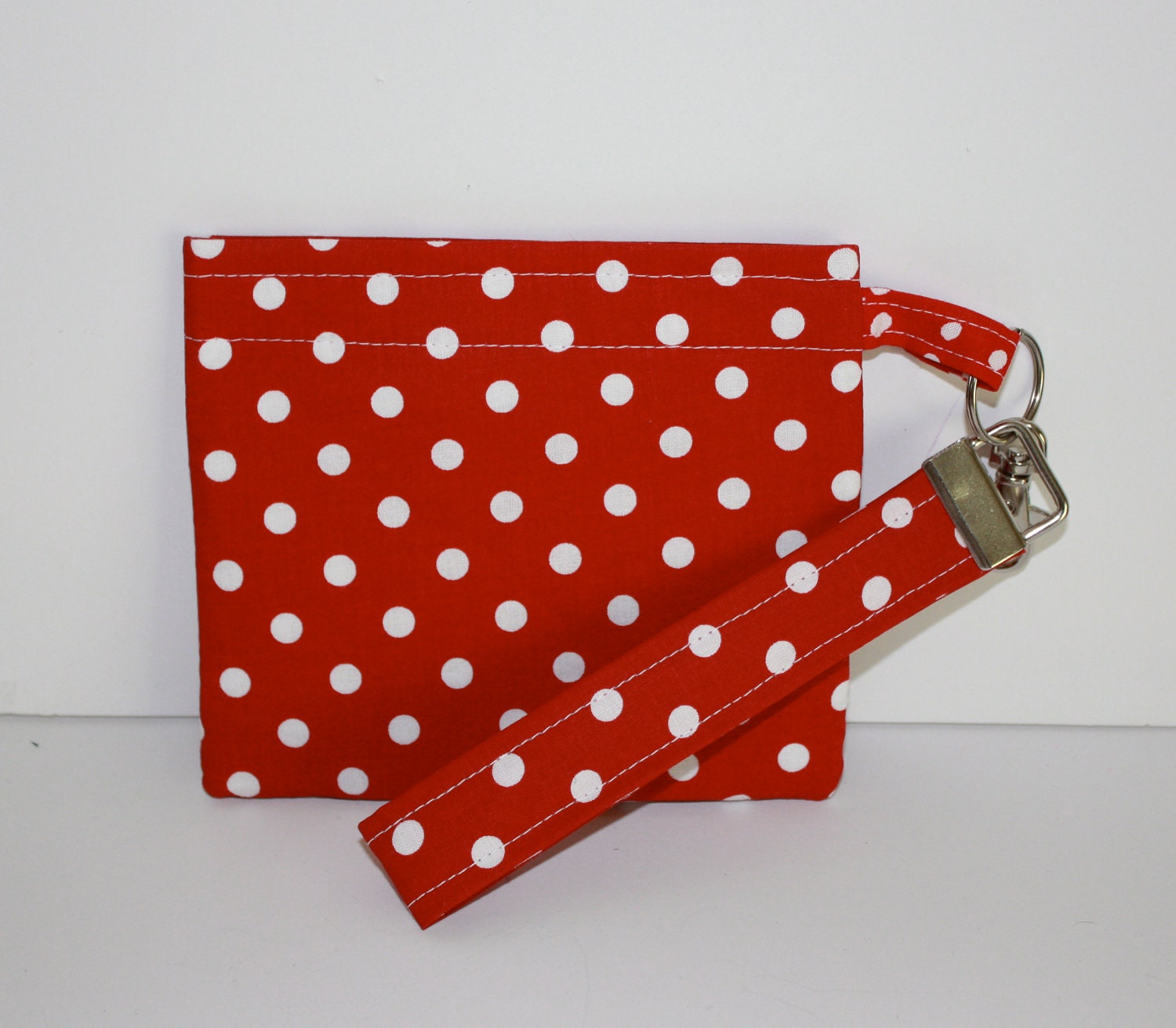 Red and White Polka Dot Pouch and Key Fob Lobster Clasp Set