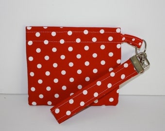Red and White Polka Dot Pouch and Key Fob Lobster Clasp Set
