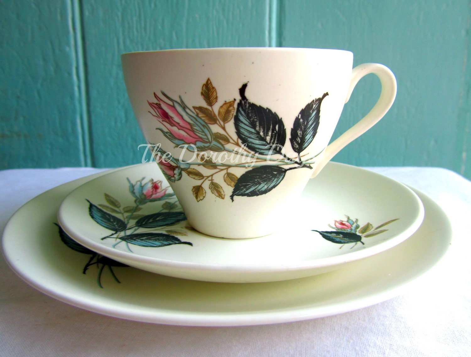 Etsy Vintage tea cup trio vintage tea set english teacup tea set english rose retro mint mothers day