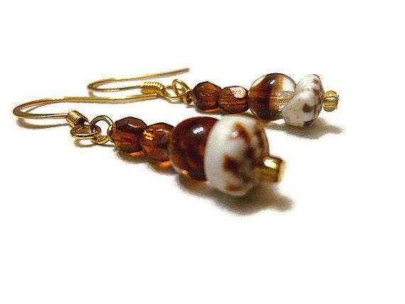 Seashell Jewelry - Brown Beaded Sea Shell Earrings, Beach Jewelry