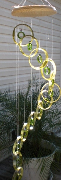 RECYCLING WINE BOTTLES windchimes, wind chime, soothing music, colorful, eco friendly and green, mobile 207
