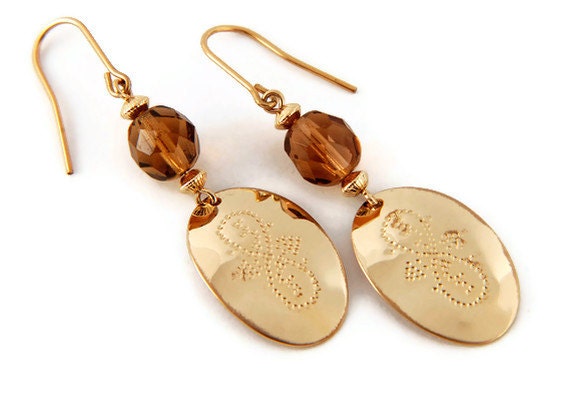 14K Gold-filled Hammered Earrings with Faceted Czech Glass, fall jewelry, fall gift ideas, gifts for her - elledesigner
