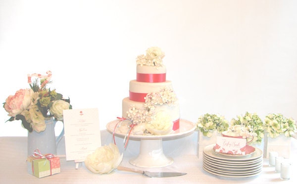 Wedding Reception Stationery Set: LONDON Place Card, Table Number, Menu & Favour Tag (Shabby Chic Blush, Pale Blue and Grey) SAMPLE