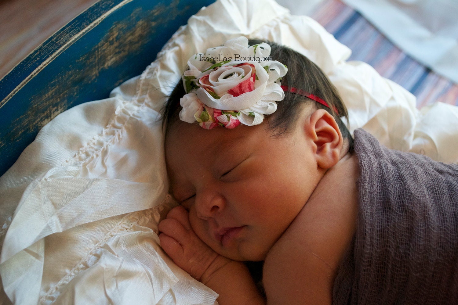 Vintage Red Floral Shabby Headband - The Victoria Flower Headband - Photo Prop Baby Toddler Child Girls Headband