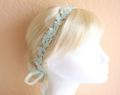 Mint Green Lace with Little Rhinestone Sash ,Bridal Head Tie, Bridesmaid Headband , Flower Girl Sash