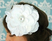 Bridal Hair Accessories- White Satin Bridal Hair Flower