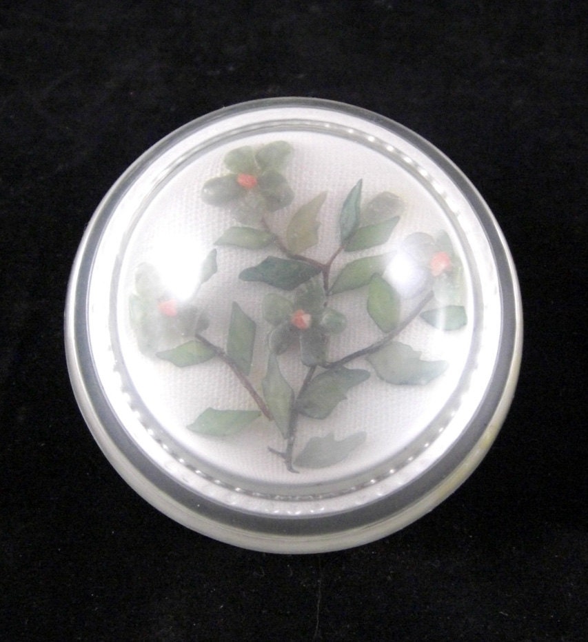 Vintage Lucite Magnifying Paperweight / Jade Tree of Life  / MidCentury