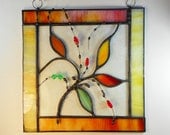 Abstract Art With Leaves. Stained Glass Panel. Framed Art.