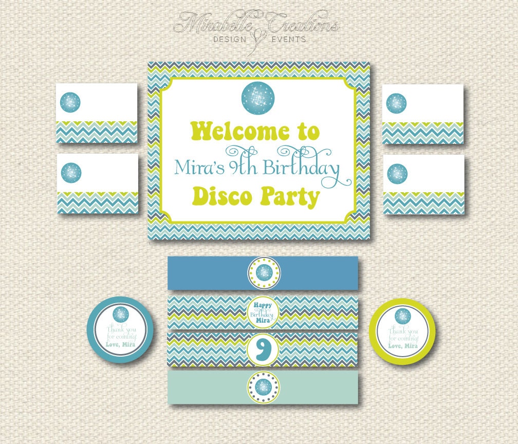 PRINTABLE PARTY COLLECTION -- Chevron Disco Party Collection -- Mirabelle Creations