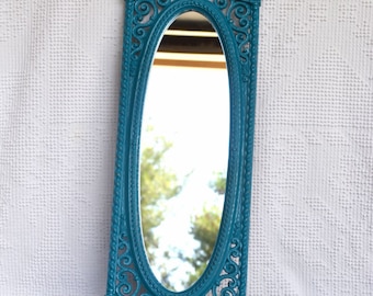 Vintage Ornate Mirror You CHOOSE COLOR - Upcycled Resin Syroco Homco Scrolly Wall Mirror Teal Aqua Lime Green Yellow White Grey Pink Purple