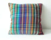 Decorative Pillow Cover - Plaid Stripes Romanian kilim rug pillow case - upcycled vintage kilim runner rug - bohemian cushion pillow 16x16