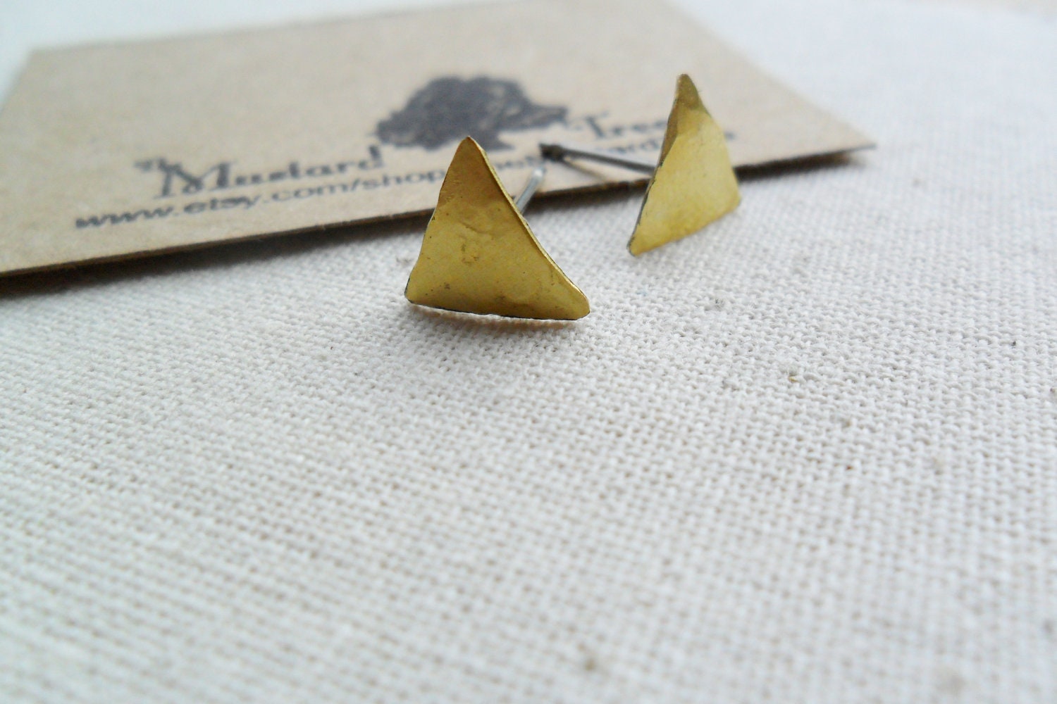 Hammered gold brass textured geometric triangle stud earrings