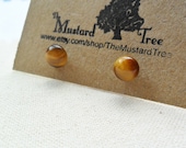 Small brown and yellow tiger eye gemstone stud earrings