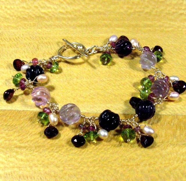 Peridot Bracelet With Garnet Dangles