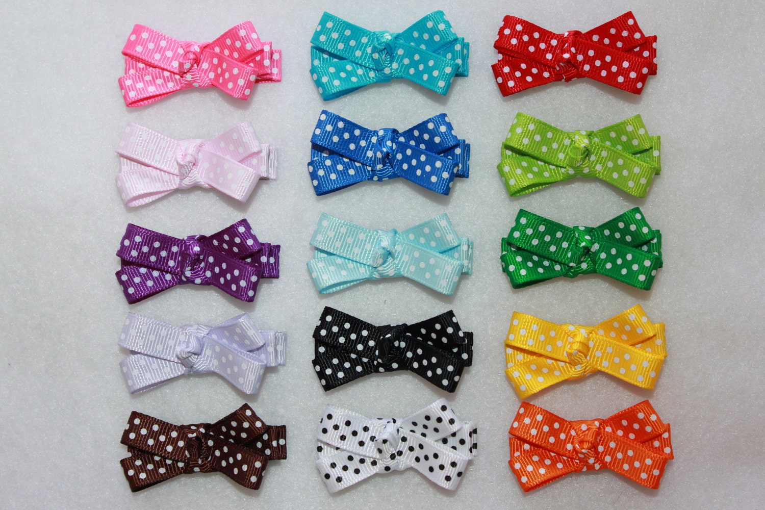 Baby Hair Bows - Set of 15 / Toddler Hair Bows / Baby Hair Clips / Newborn Hair Bows with no Slip Grip - Polka Dot Bows