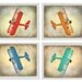 Vintage Airplane Art Print Set - SALE 25% OFF Nursery Boys Room Red Orange Aqua Blue Gray Biplane Flying Aviation Home Decor Photograph