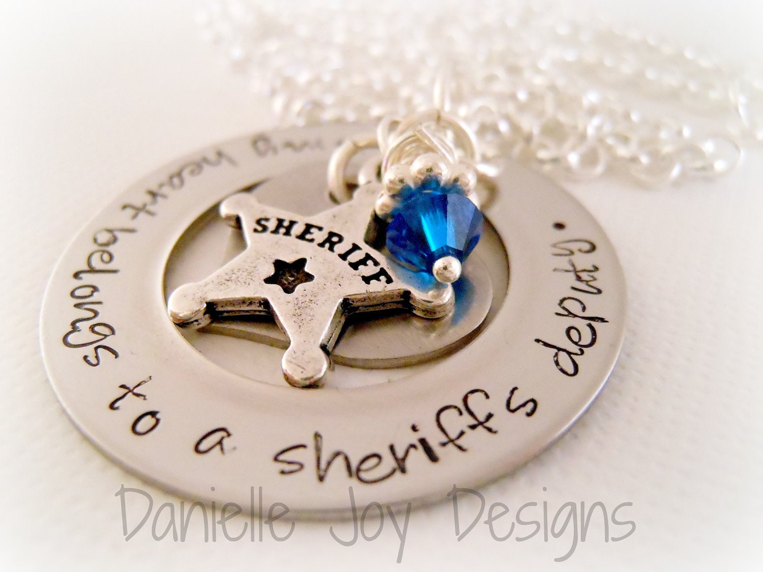 My Heart Belongs To A Sheriff Deputy Firefighter Cop Hero Marine Coastie Soldier Stamped Personalized Custom Necklace Mothers Day