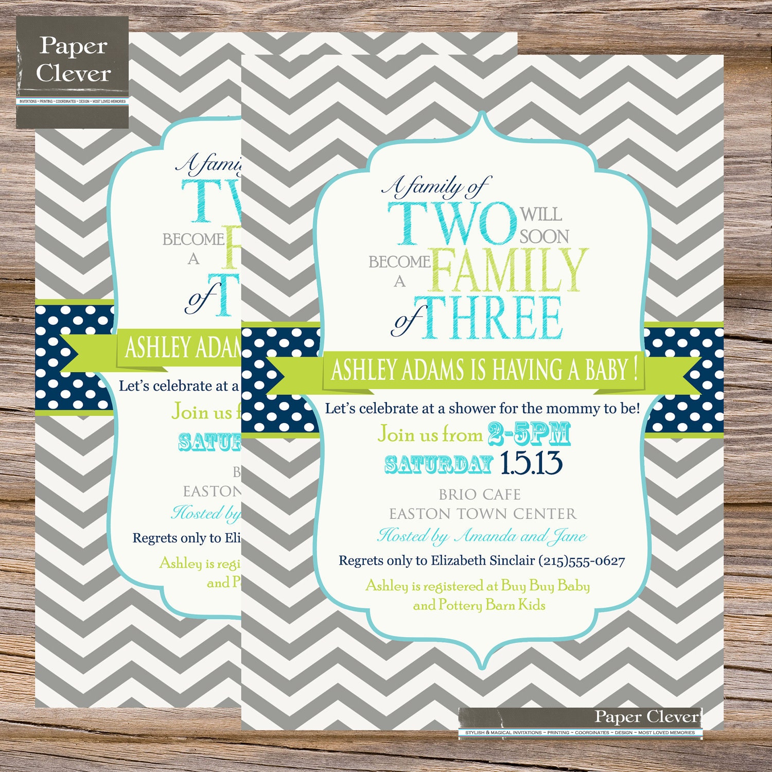 Boys baby shower invitation chevron stripe, family of - digital file, printable