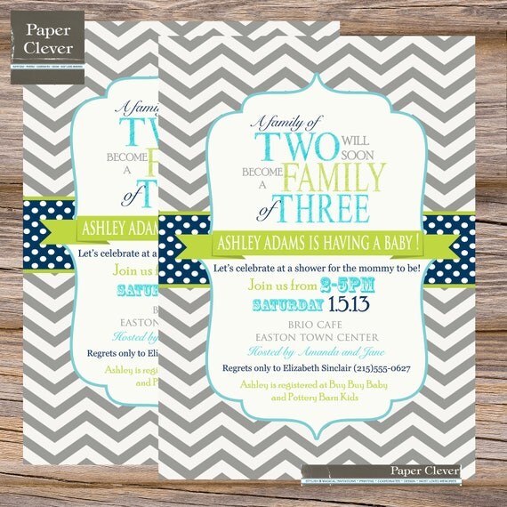 Boys baby shower invitation chevron stripe, family of - digital file, printable Il_570xn