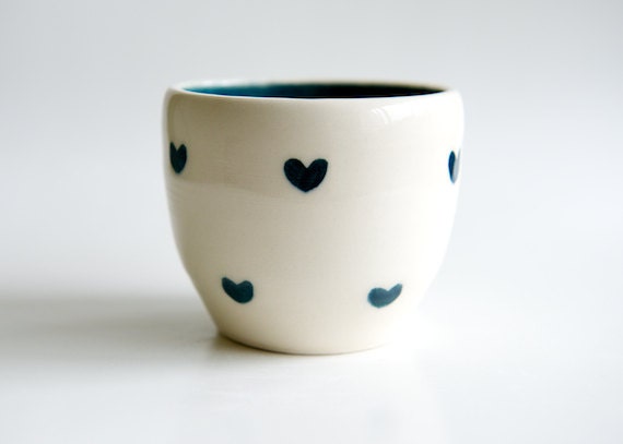 Ceramic Bowl with Teal Hearts by RossLab - RossLab