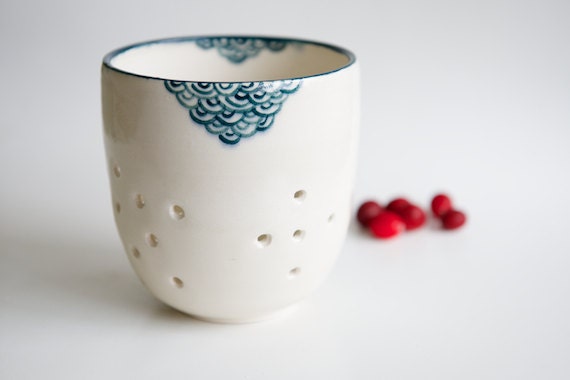 Teal Berry Colander- Handmade Ceramics by RossLab (made to order)