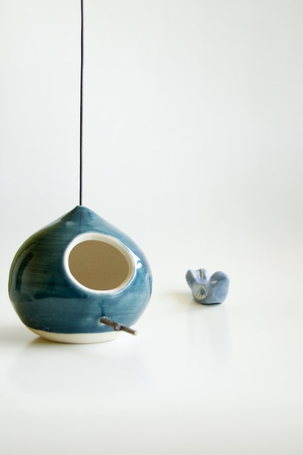 Ceramic Birdhouse in Teal