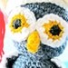 Vintage Owl Amigurumi Handmade Grey Yellow Graduation Owl