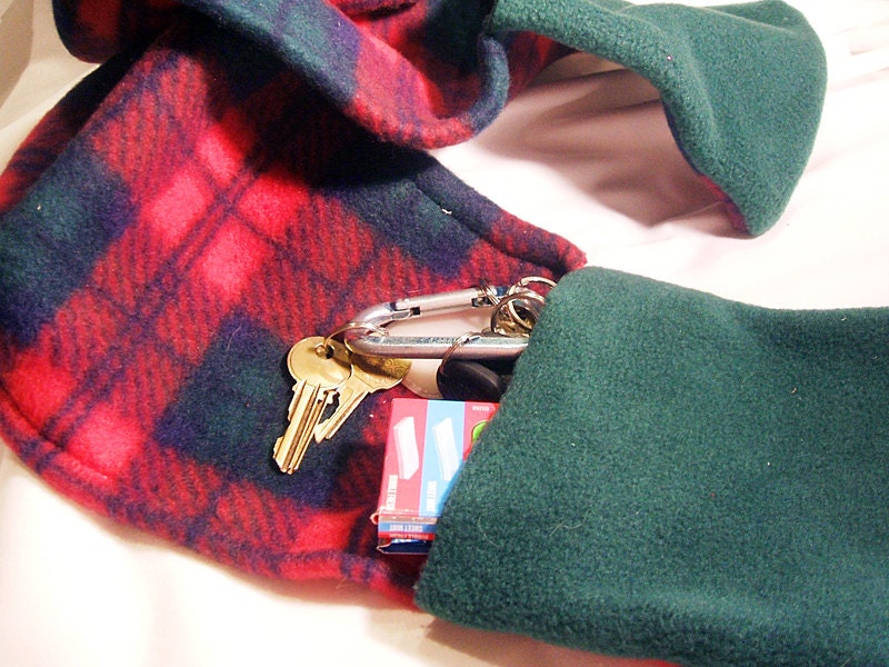 Pocket Scarf in Red & Green Plaid Fleece