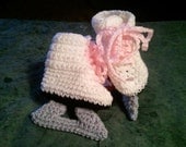 Baby Ice Skates Booties Pink Laces White Grey Crochet Winter Outfit Newborn Boy Girl Halloween Thanksgiving Photo Prop Accessory