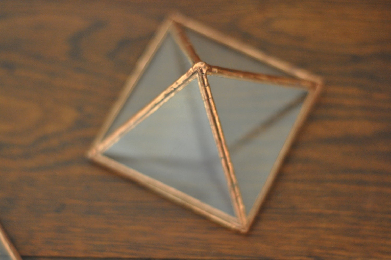 Pyramid Display Box - small glass pyramid - jewelry box - hinged - silver or copper - eco friendly