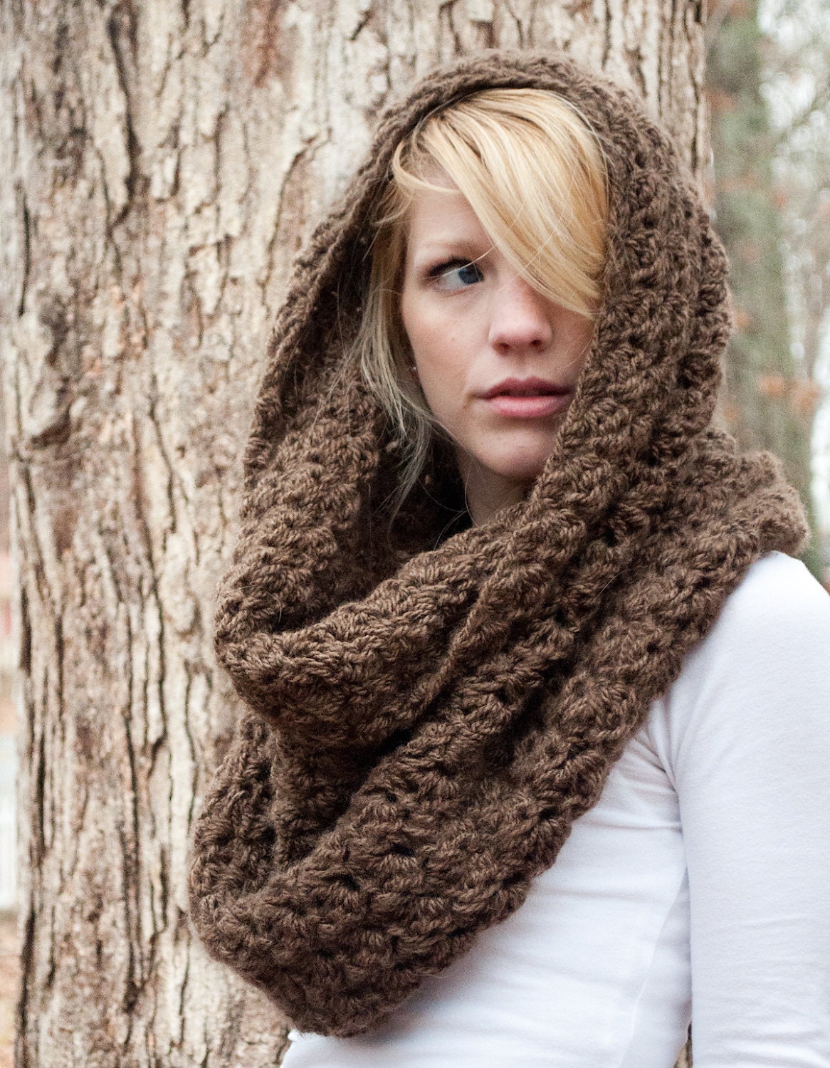 The Chunky Cowl Scarf Shawl Hood - Mocha/Bark - large