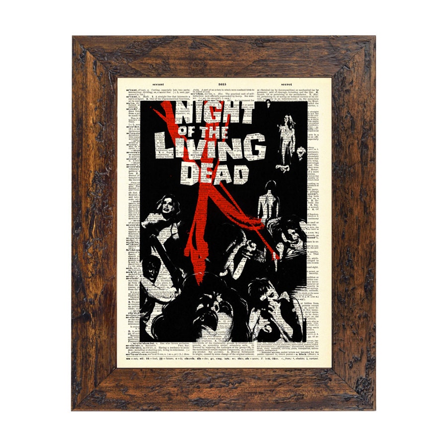 The Original Night of the Living Dead Poster Art Print on an Unframed Upcycled Bookpage