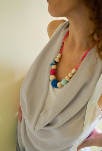 New Silk Mama Nursing/Teething Necklace/Teething toy-Dark blue Mexican pink Baby blue