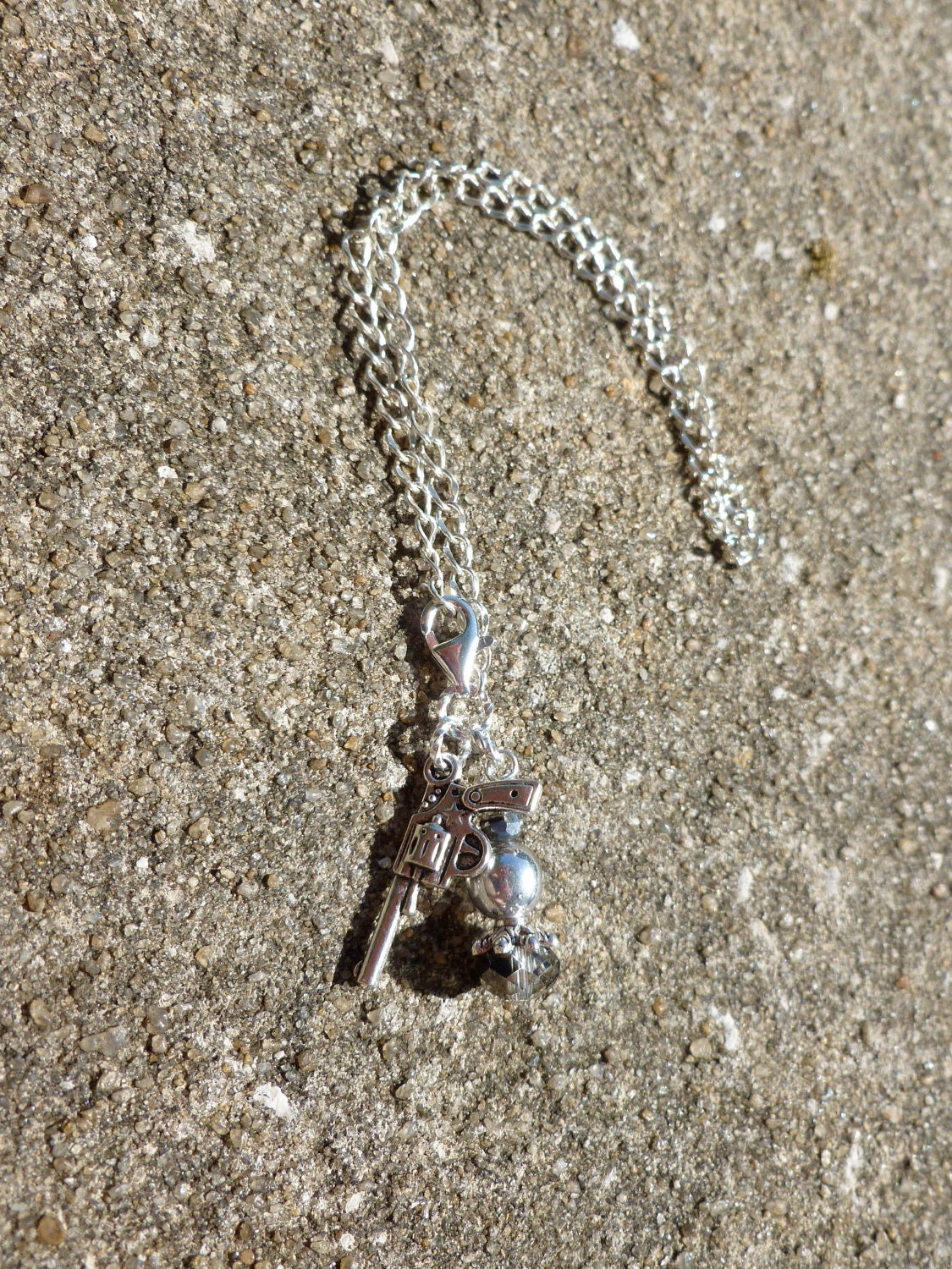 BANG BANG Silver Gun Charm Anklet Ankle Bracelet ooak