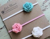 Felt Flower Headbands - pick 3 colors - little felt posies on skinny elastic headbands - newborn - baby - toddler - child