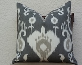 Throw Pillow Cover -  Home Decor Designer Fabric - Pewter/Cream  Accent Pillow - Ikat