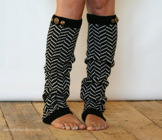 Chevron Crest : BLACK Chevron Leg Warmers w/ Assorted Gold Metal Military Buttons  (item no. 1-2)