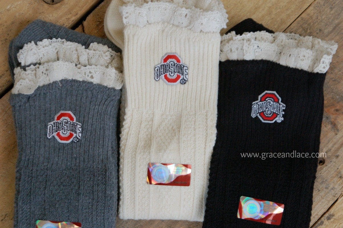 Lacey Fan OHIO STATE Boot Socks cable knit boot sock with lace and school logo - collegiate boot socks (Item no.12-9)