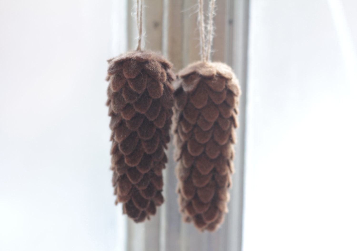 Two brown needle felted pine cones, eco-friendly decor for christmas tree