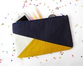 Clutch 6"X10" color block in navy blue and mustard