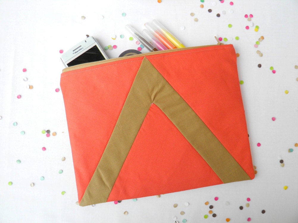 XLARGE zipper pouch 10 x 8 inch geometry color block