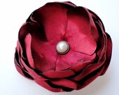 Red Bridal Flower Hair Clip, Red Apple Bridesmaid Gift, Simple Fabric Flower, Satin Fascinator, Crimson, Cranberry